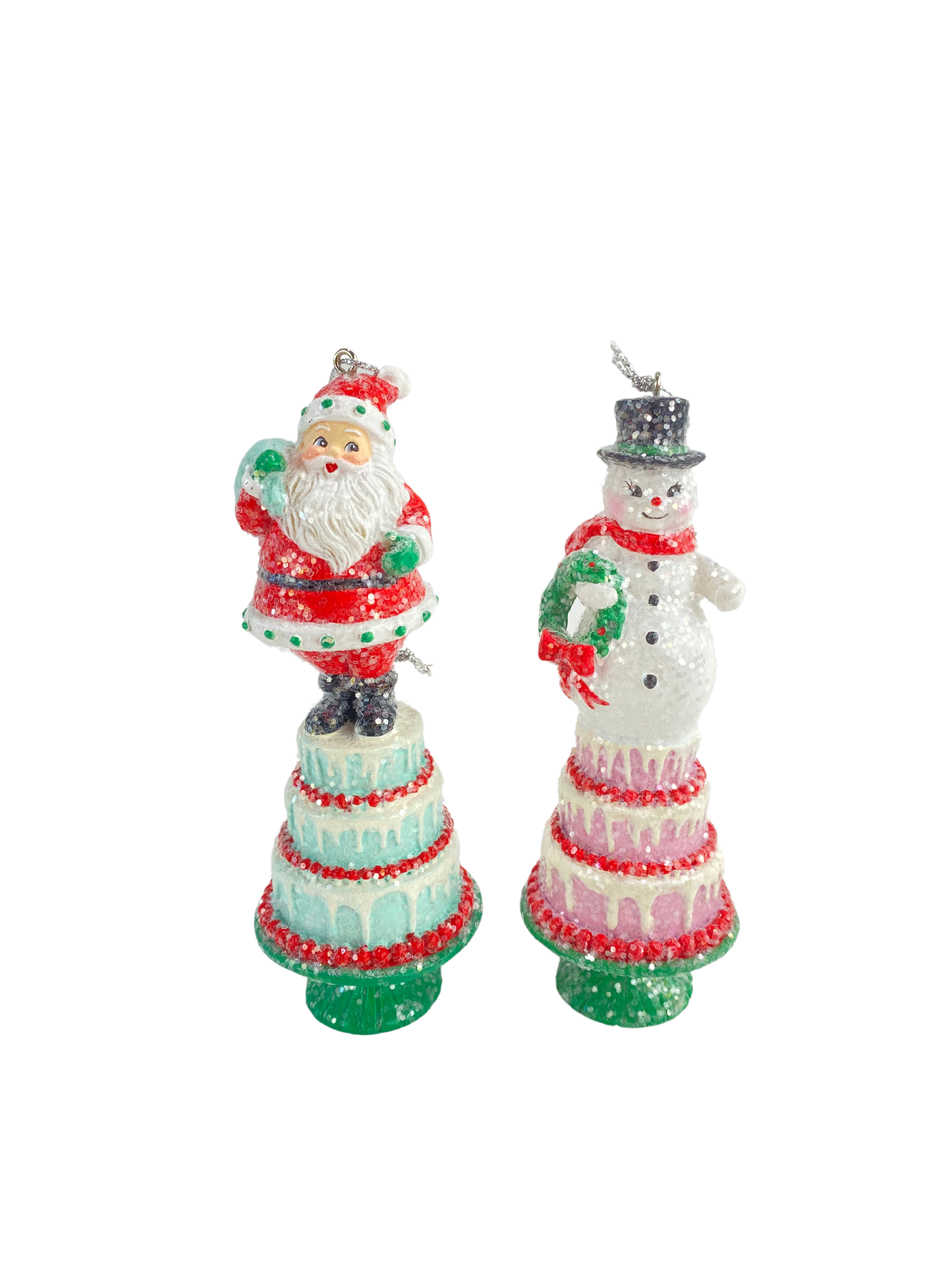 Traditional Santa and Snowman on Cake Ornament