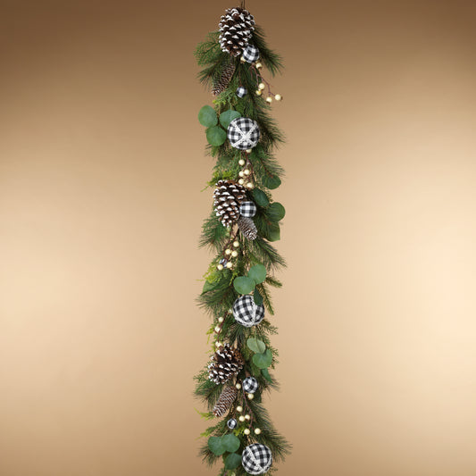 Gingham Garland w/Ornaments and Pinecones