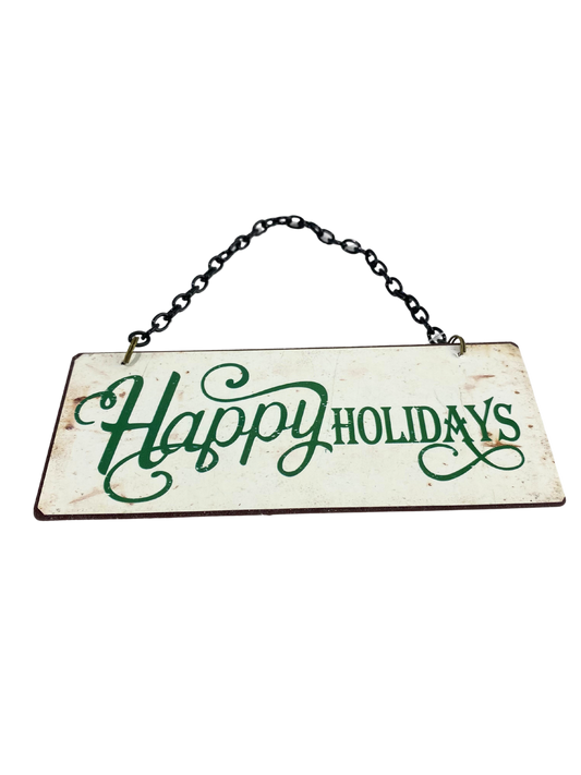 Tiny Green Happy Holidays Sign Ornament