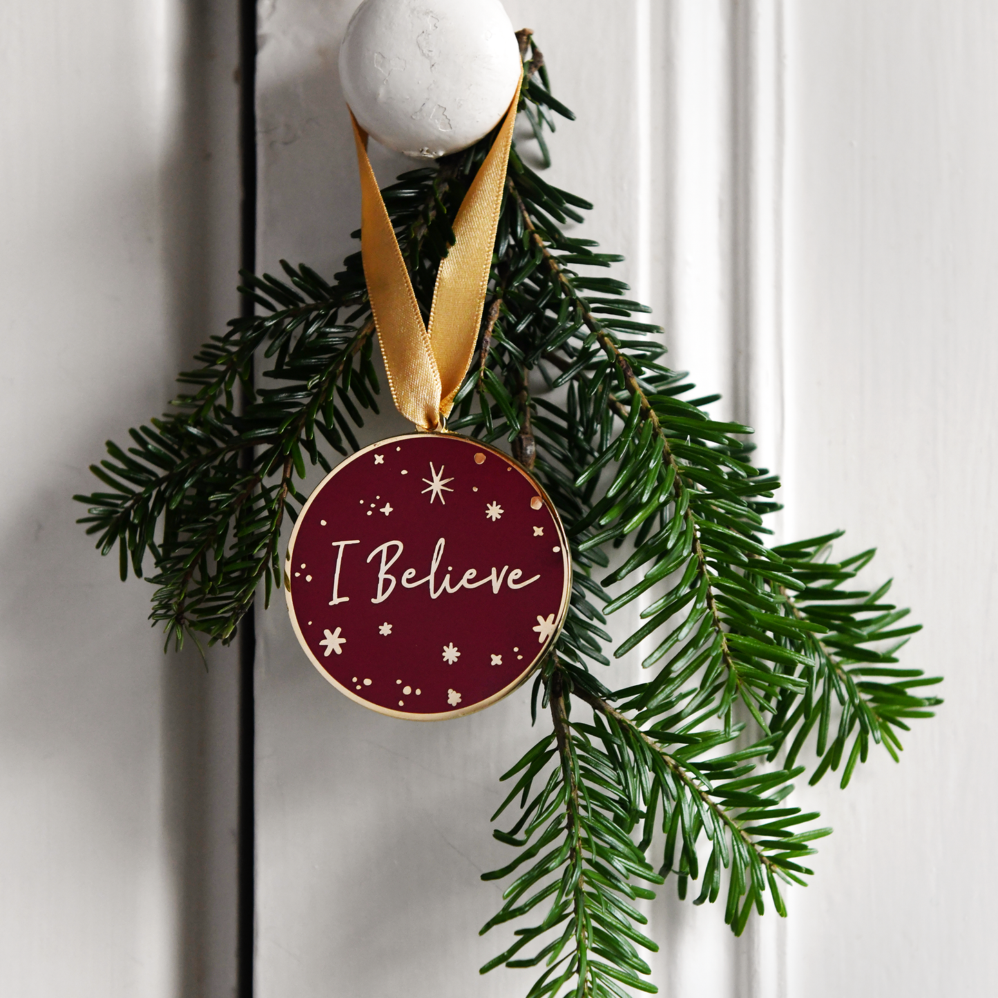 Red 'I Believe' Enamel Christmas Tree Decoration