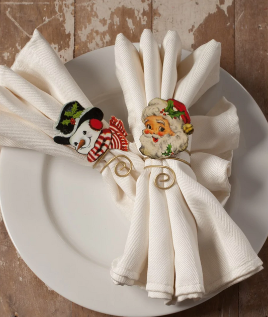 Retro Christmas Napkin Ring Holder Set of Two