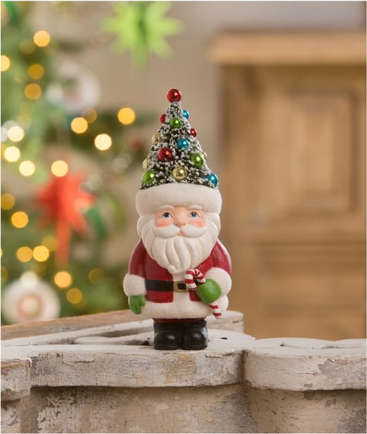 Retro Santa with Candy Cane and Tree Hat