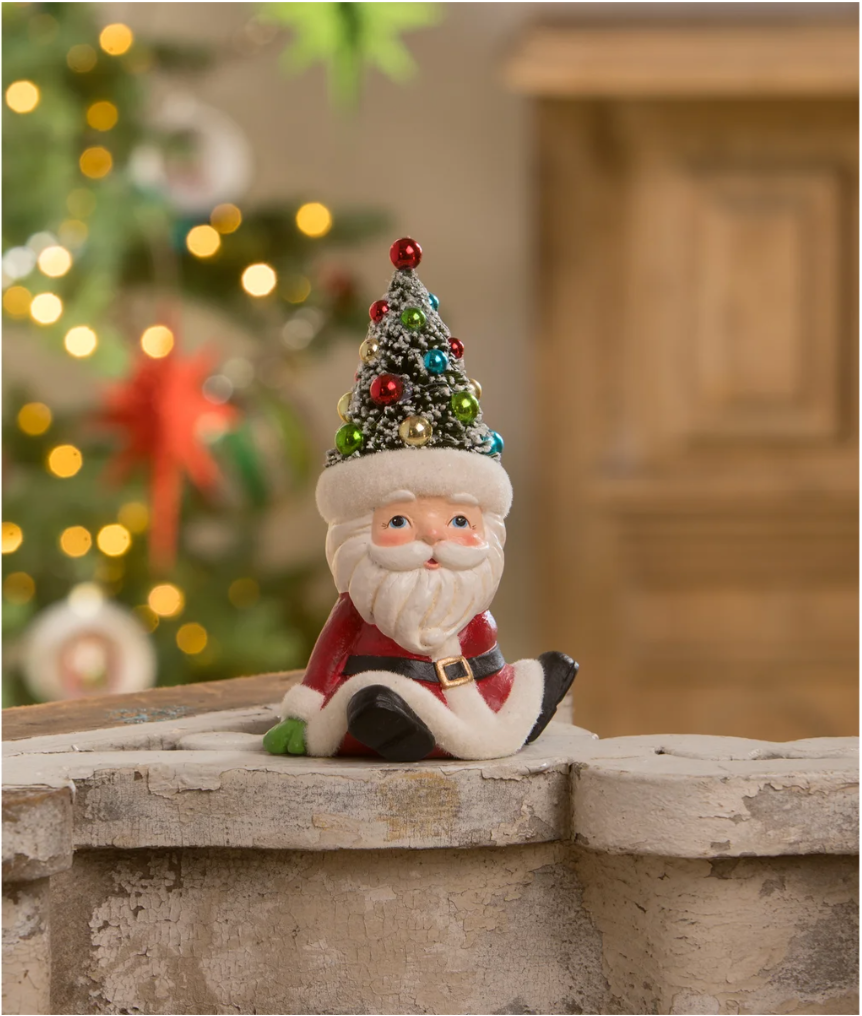 Retro Santa Seated with Tree Hat