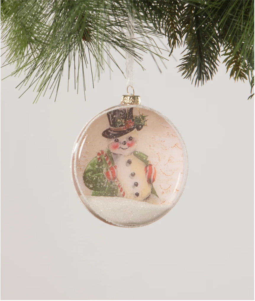 Snowman Glass Disk Ornament