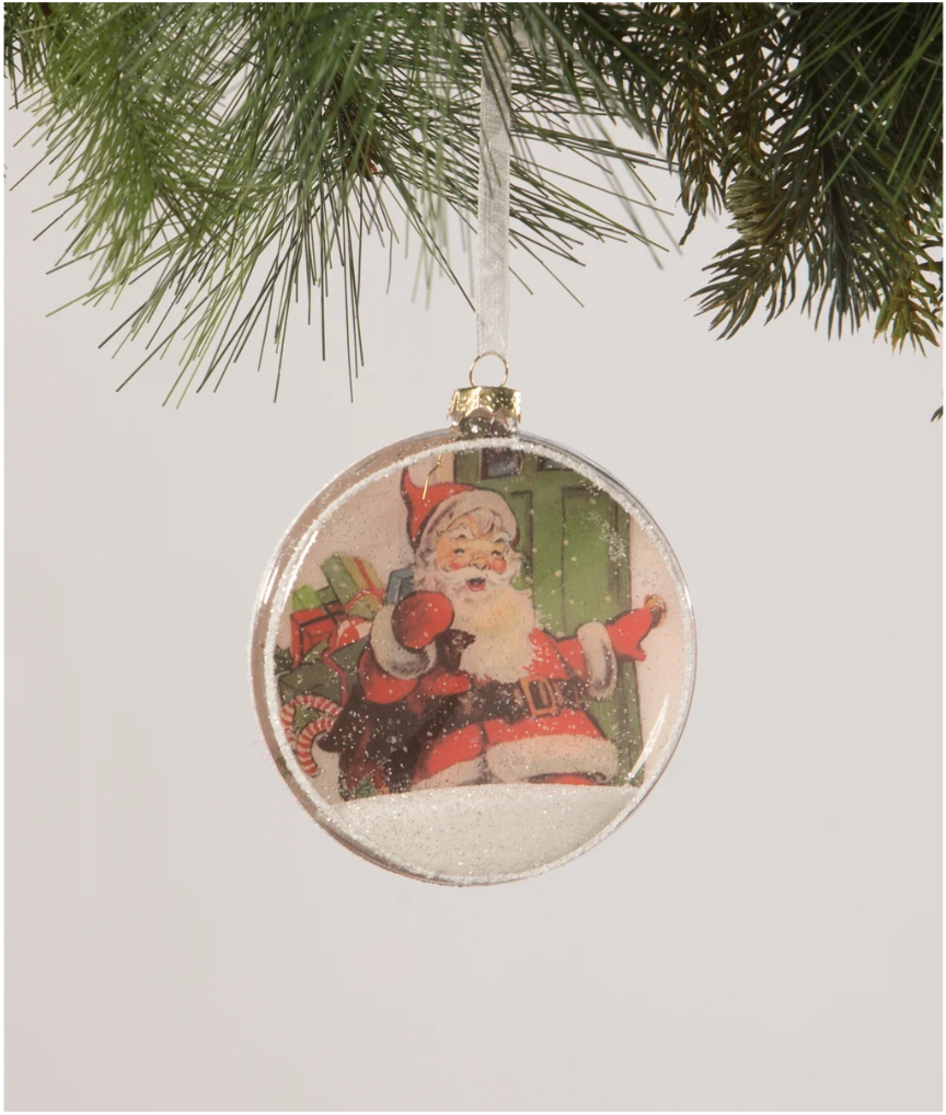 Santa Glass Disk Ornament