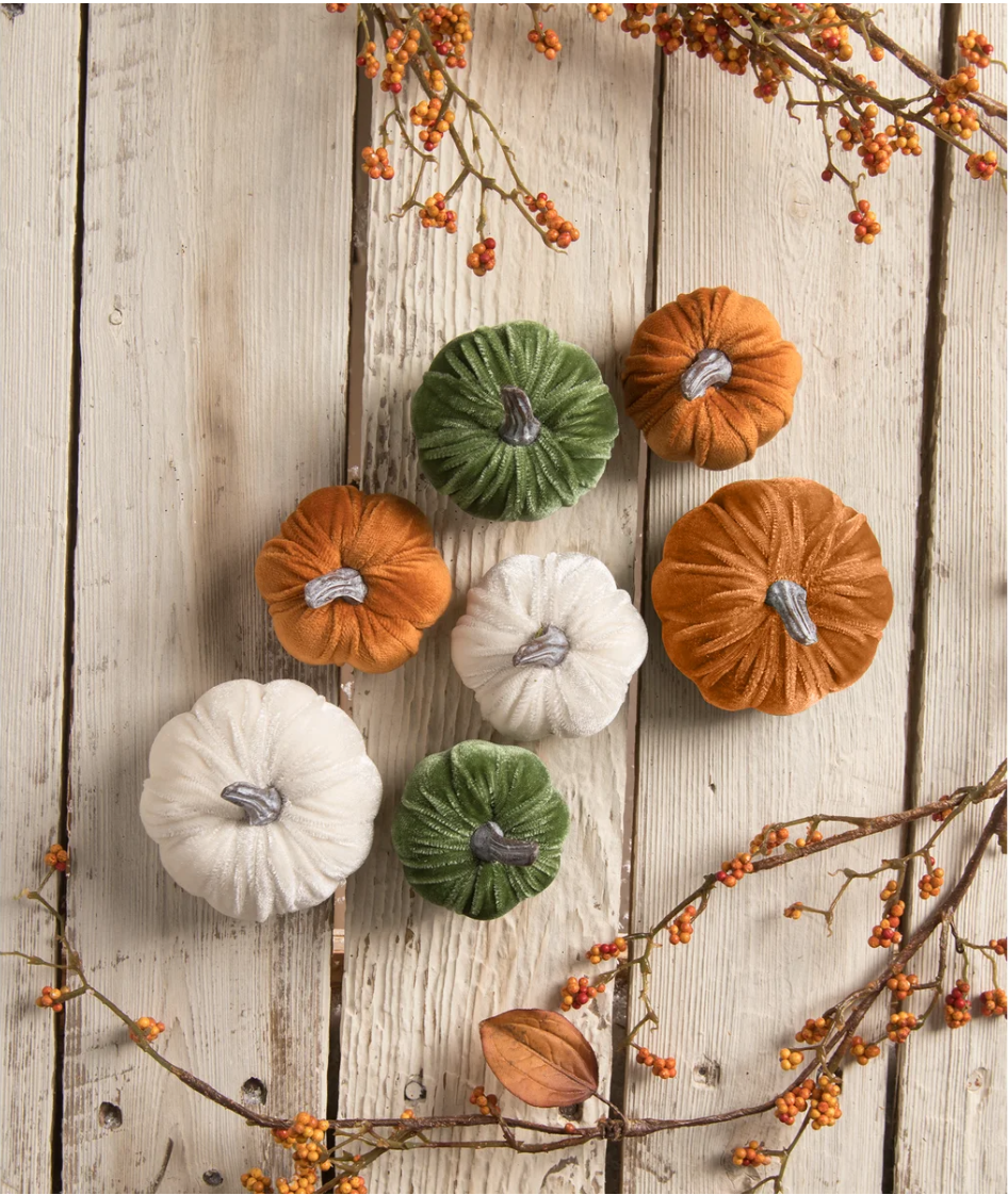 Elegant Velvet Fall Pumpkins Set of Seven