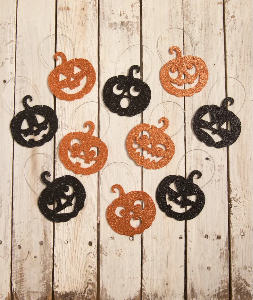 Jack-O-Lantern Glitter Ornaments Set of 10