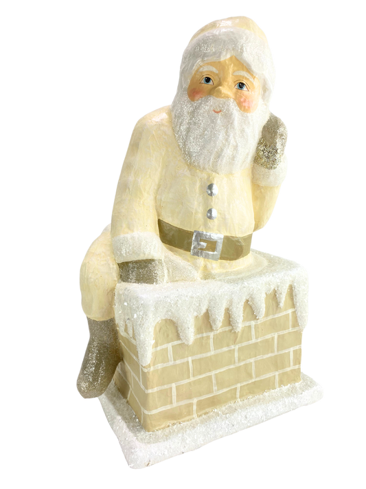 Large Ivory Santa Down Chimney