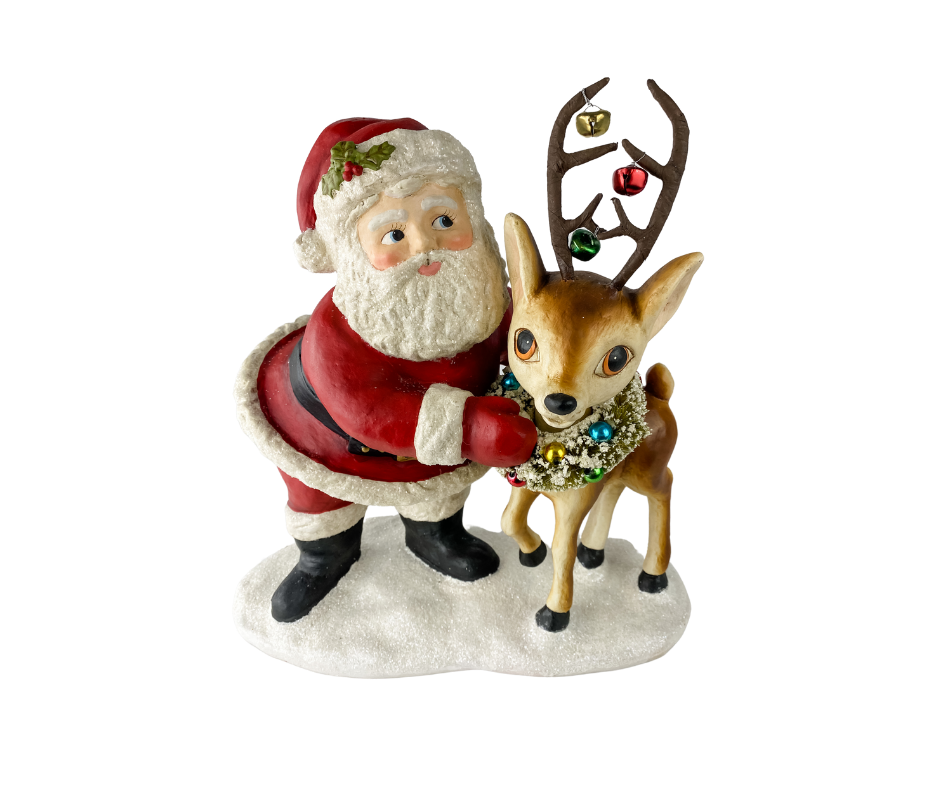 Large Retro Santa with Reindeer