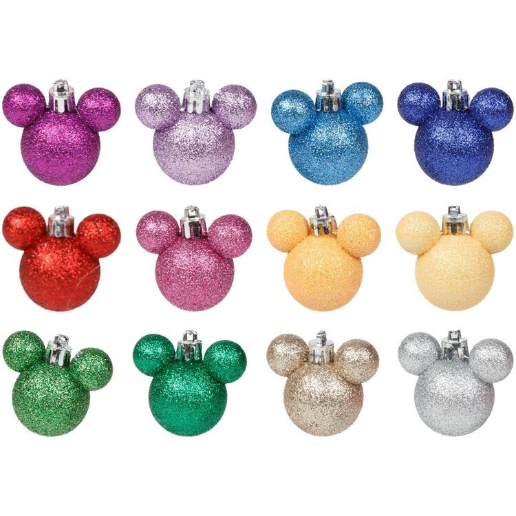 Set of 12 Rainbow Glitter Mickey Shaped Baubles