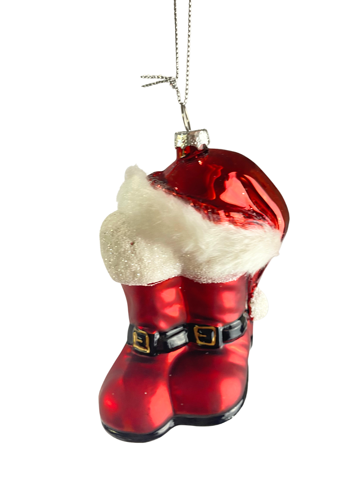 Glass Santa Boots & Hat Ornament