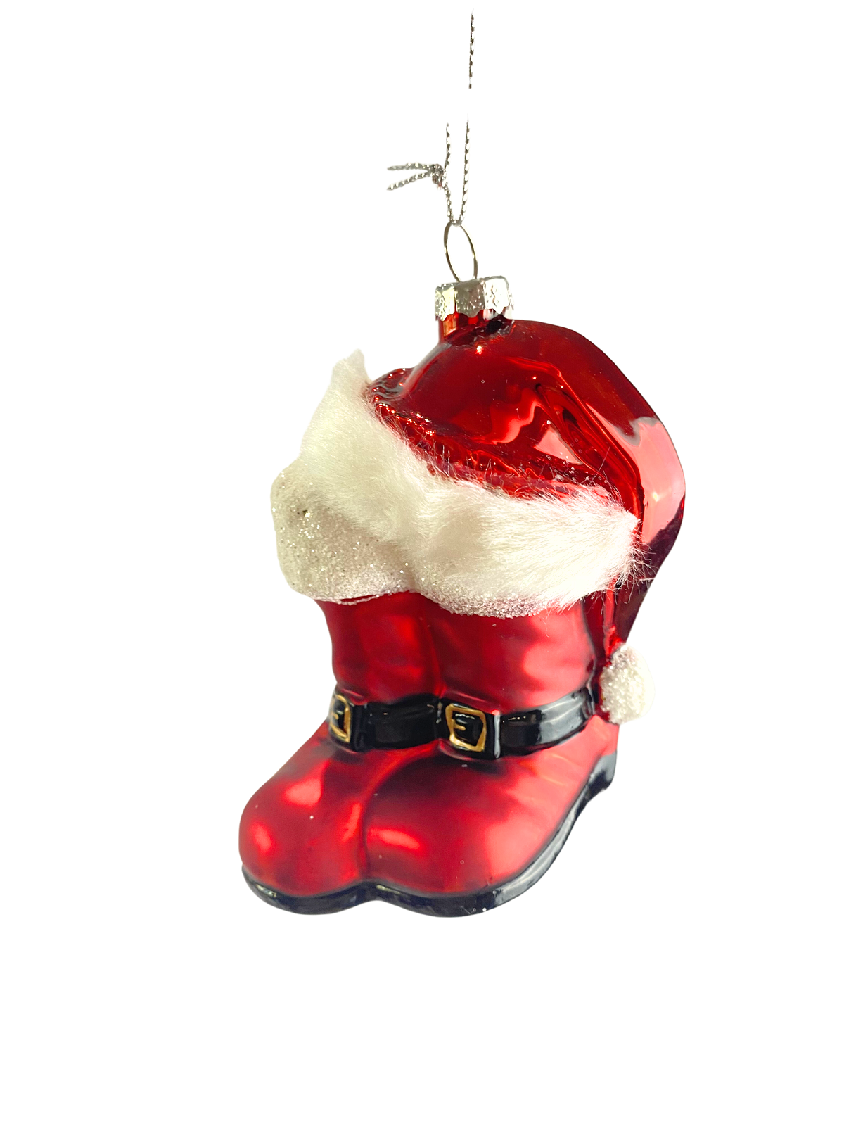 Glass Santa Boots & Hat Ornament