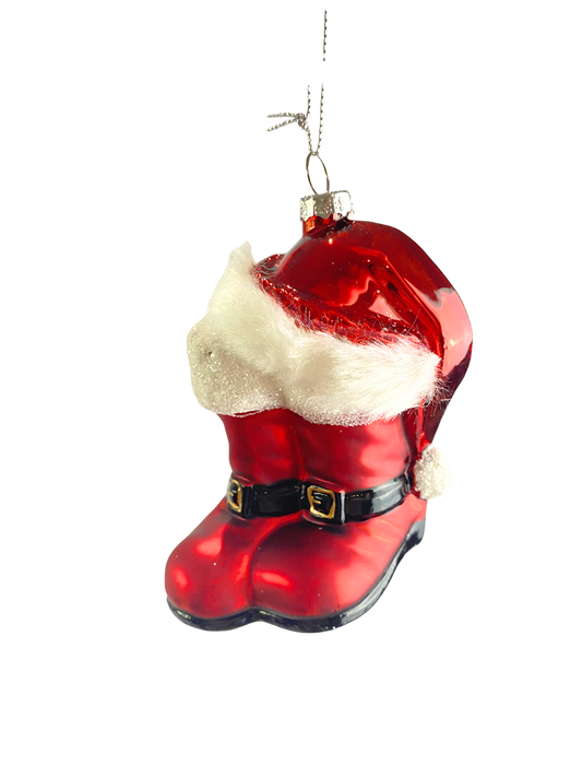 Glass Santa Boots & Hat Ornament