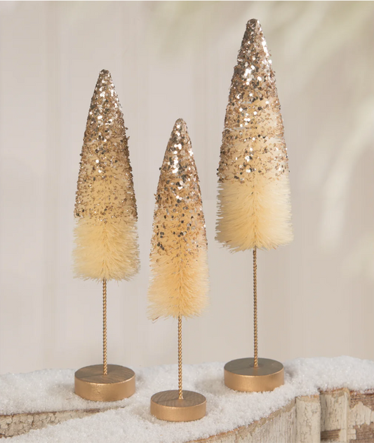 Peaceful Gold Glitter Bottle Brush Trees S3