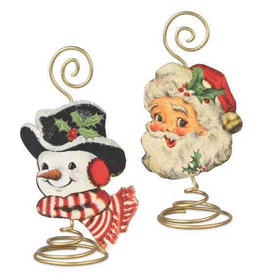 Retro Christmas Place Card Holder Set of Two