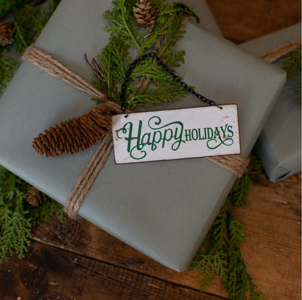 Tiny Green Happy Holidays Sign Ornament