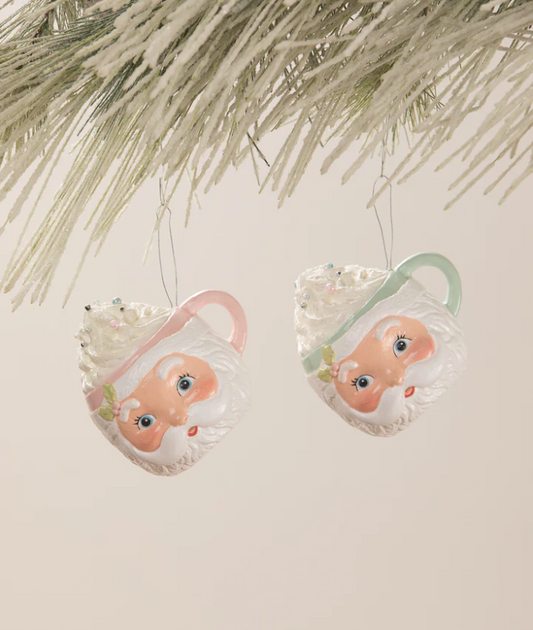 Pastel Santa Head Mug Ornaments Set of 2