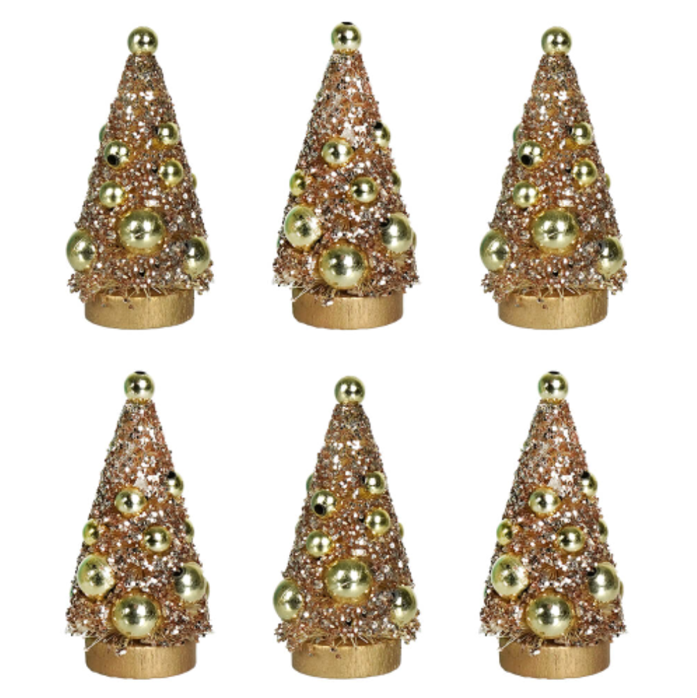 Peaceful Mini Gold Bottle Brush Trees S/6