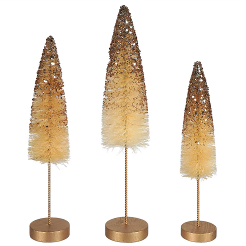 Peaceful Gold Glitter Bottle Brush Trees S3